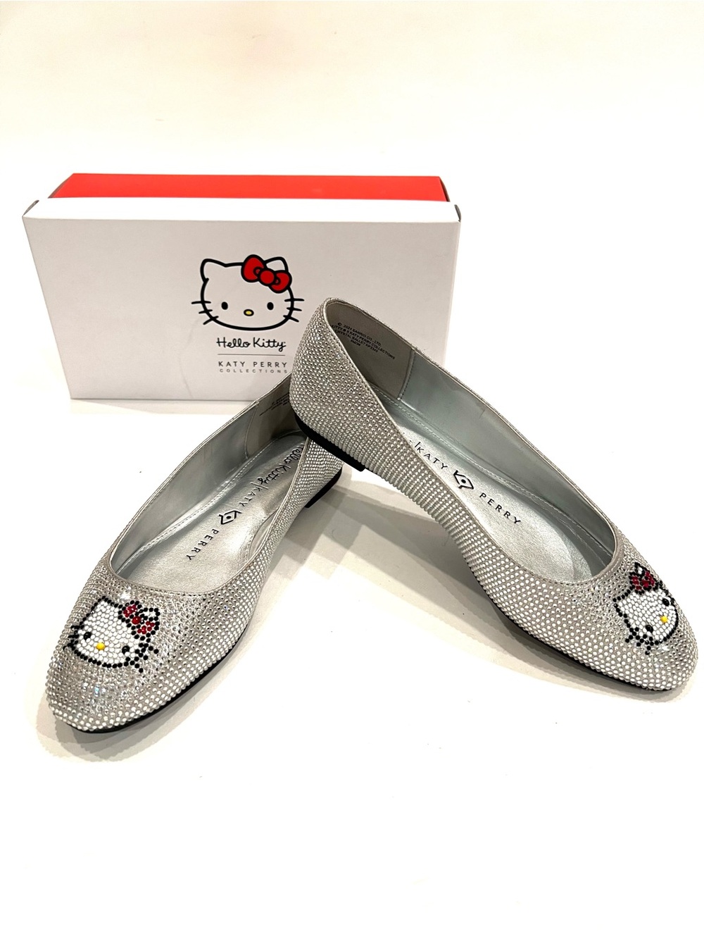 Katy Perry Collections x Hello Kitty Silver Crystal Rhinestone Ballet Flats NEW - Picture 3 of 12